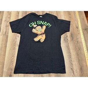 Holiday Time Shirt, Men's Size Large, Black, Ginger Bread Man Oh Snap